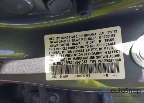 2013 Honda Civic Lx from USA, damaged, VIN 19XFB2F54DE041313